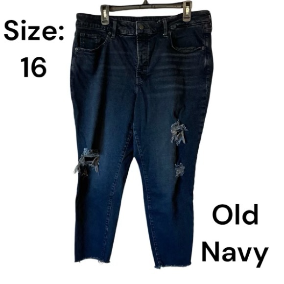 Old Navy Denim - OLD NAVY BLACK DISTRESSED JEANS SECRET SLIMMING PANEL SIZE: 16 #5